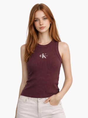 גופיית Calvin Klein Jeans צבע יין גזרה צמודה לוגו לבן.