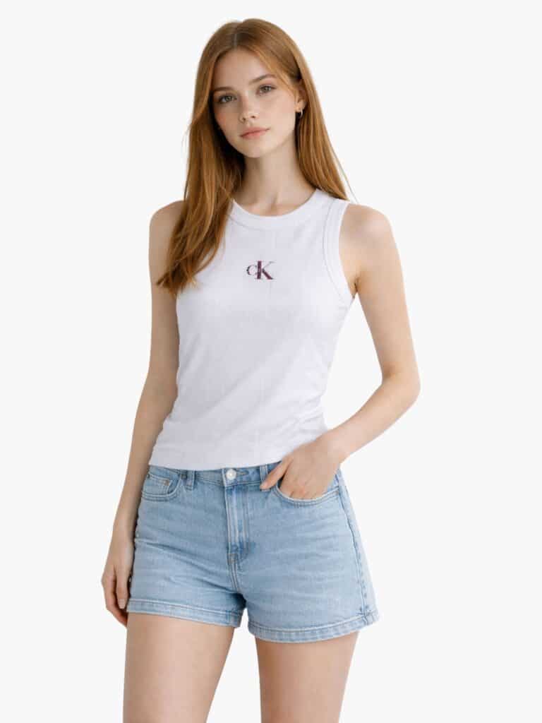 גופיית ריב לבנה לנשים מותג קלווין קליין קיץ.