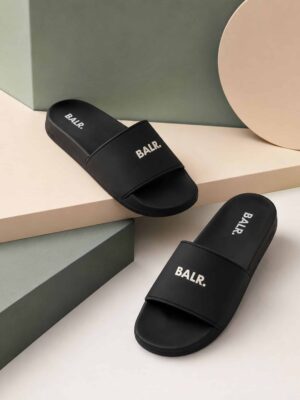 נעלי נוחות פתוחות לגבר בצבע שחור של BALR, סוליה אנטומית תומכת להליכה יומיומית.