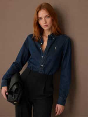 ראלף לורן חולצת ג'ינס לנשים בצבע כחול כהה מבט קדמי