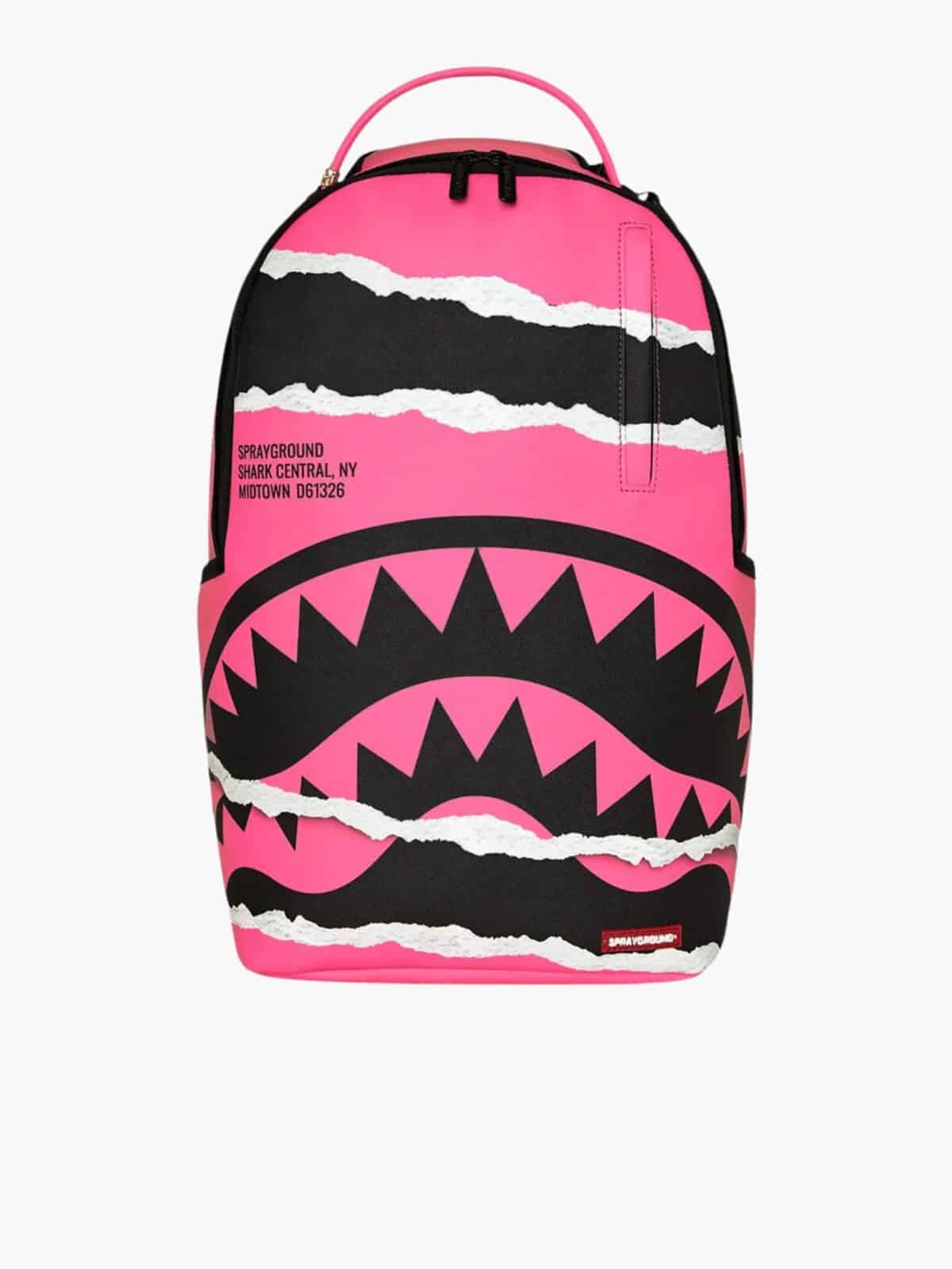 תיק גב ספרייגראונד ורוד ושחור Shark Central חזית בעיצוב שיני כריש
