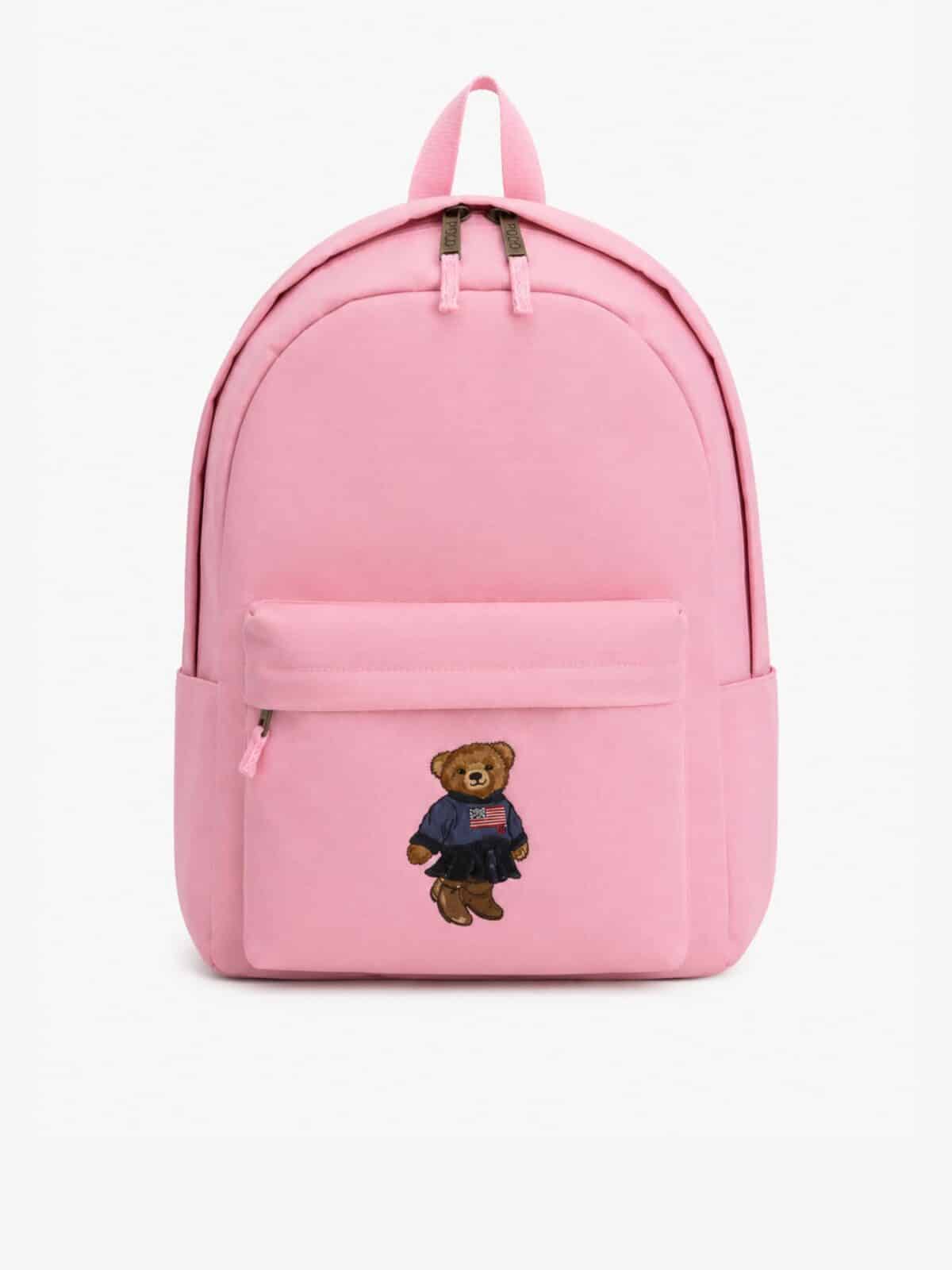 תיק גב ראלף לורן ורוד בהיר עם רקמת Polo Bear