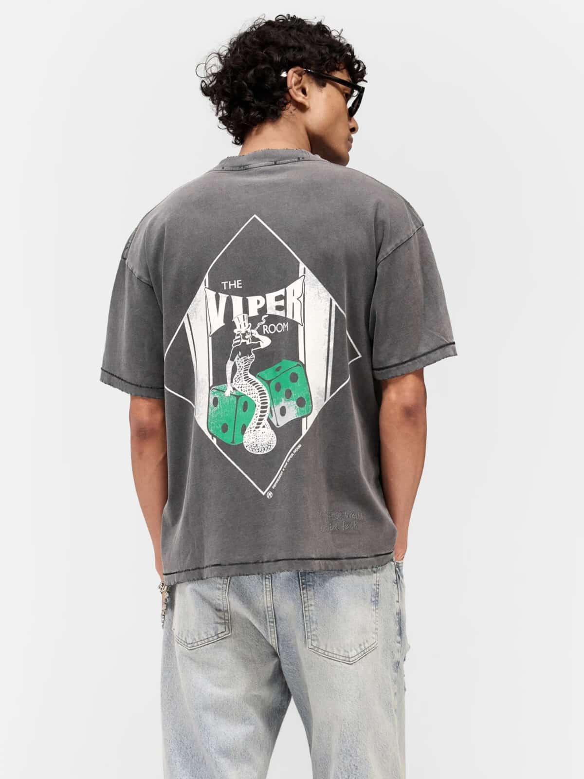 רפרזנט חולצת טי Viper Room לגברים באפור וינטג' – הדפס Dice גדול בגב