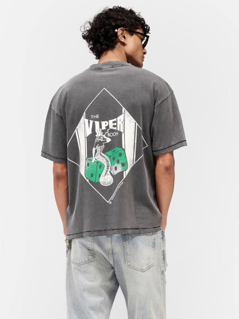 רפרזנט חולצת טי Viper Room לגברים באפור וינטג' – הדפס Dice גדול בגב